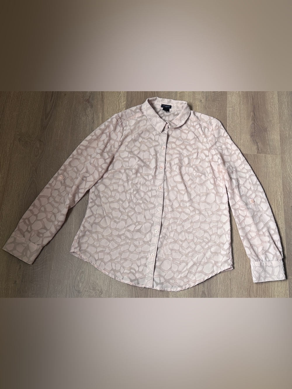 Ann Taylor Beige Lightweight Sheer Textured Long Sleeve Button Down size 10